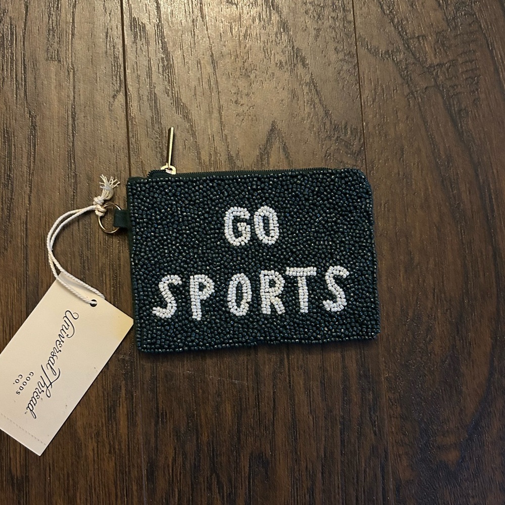 Universal Thread “Go Sports" beaded pouch green white zip pouch